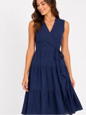 Vineyard Vines Harbor Navy Sleeveless Wrap Tiered SkirtMidi Dress size XS